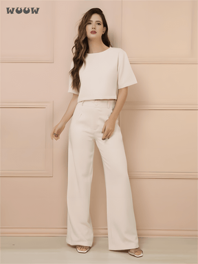 Conjunto Alfaiataria T-Shirt E Calça Pantalona Betina