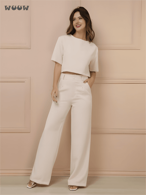 Conjunto Alfaiataria T-Shirt E Calça Pantalona Betina