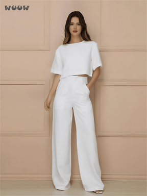 Conjunto Alfaiataria T-Shirt E Calça Pantalona Betina