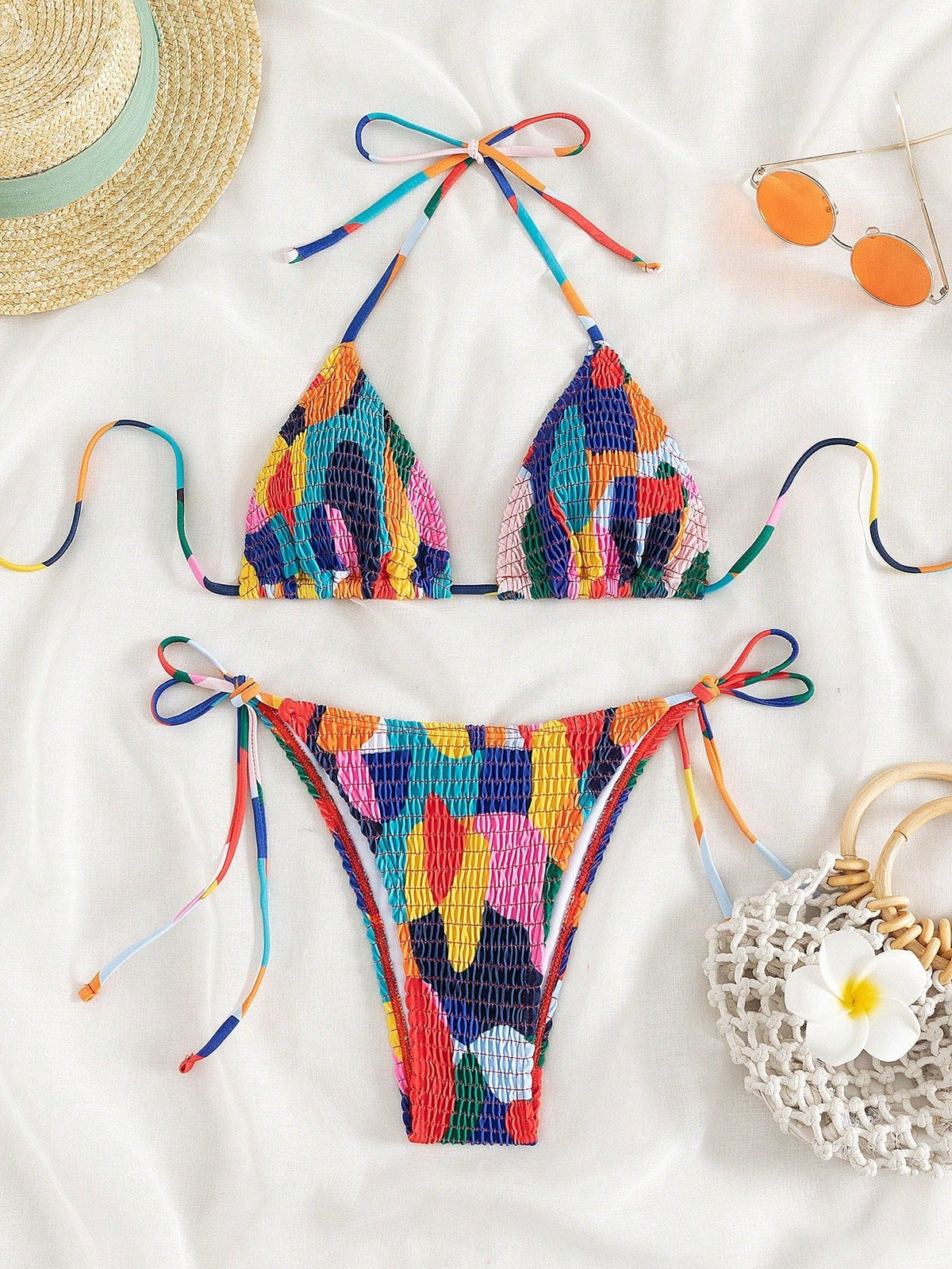 Biquíni Triângulo Multicolorido com Detalhe Franzido