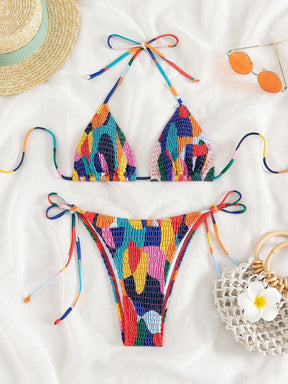 Biquíni Triângulo Multicolorido com Detalhe Franzido