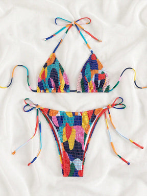 Biquíni Triângulo Multicolorido com Detalhe Franzido