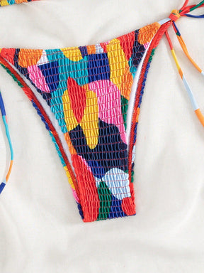 Biquíni Triângulo Multicolorido com Detalhe Franzido