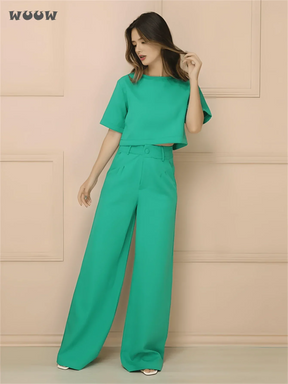 Conjunto Alfaiataria T-Shirt E Calça Pantalona Betina