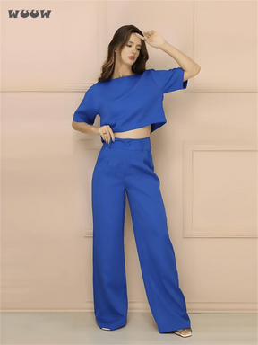 Conjunto Alfaiataria T-Shirt E Calça Pantalona Betina