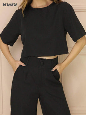 Conjunto Alfaiataria T-Shirt E Calça Pantalona Betina